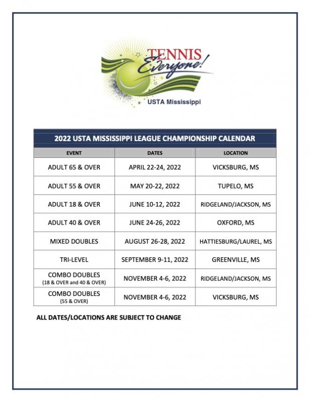 New 2022 And 2023 Mississippi League Championships Hosts And Calendar | Usta Mississippi