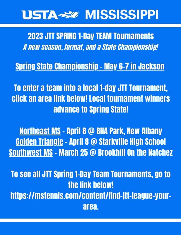 Spring JTT 1Day Team Tournaments USTA Mississippi