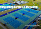 Parks and Rec month featuring drone shot of Halls Ferry Park Tennis Courts in Vicksburg, MS